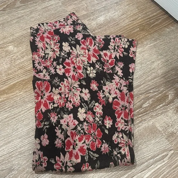 Free People Black and Pink Floral Wide Leg Pants - Picture 2 of 3